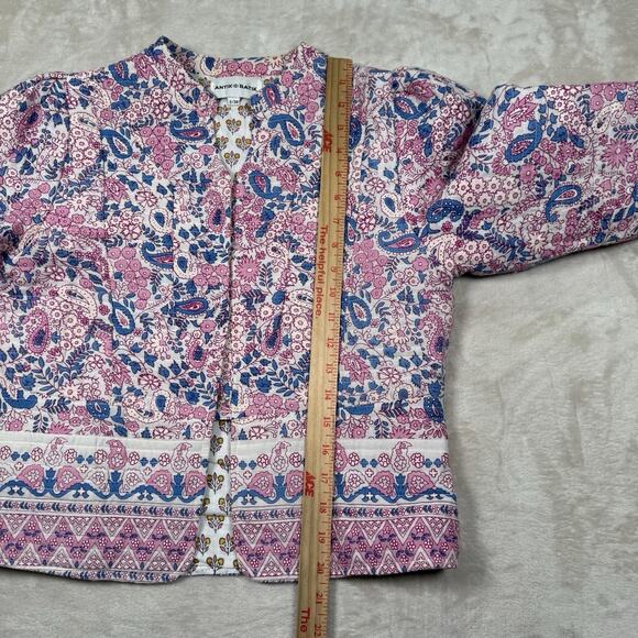 Antik Batik Helene Quilted Jacket Womens Size Small Cotton Pink Floral $335 - Picture 13 of 13